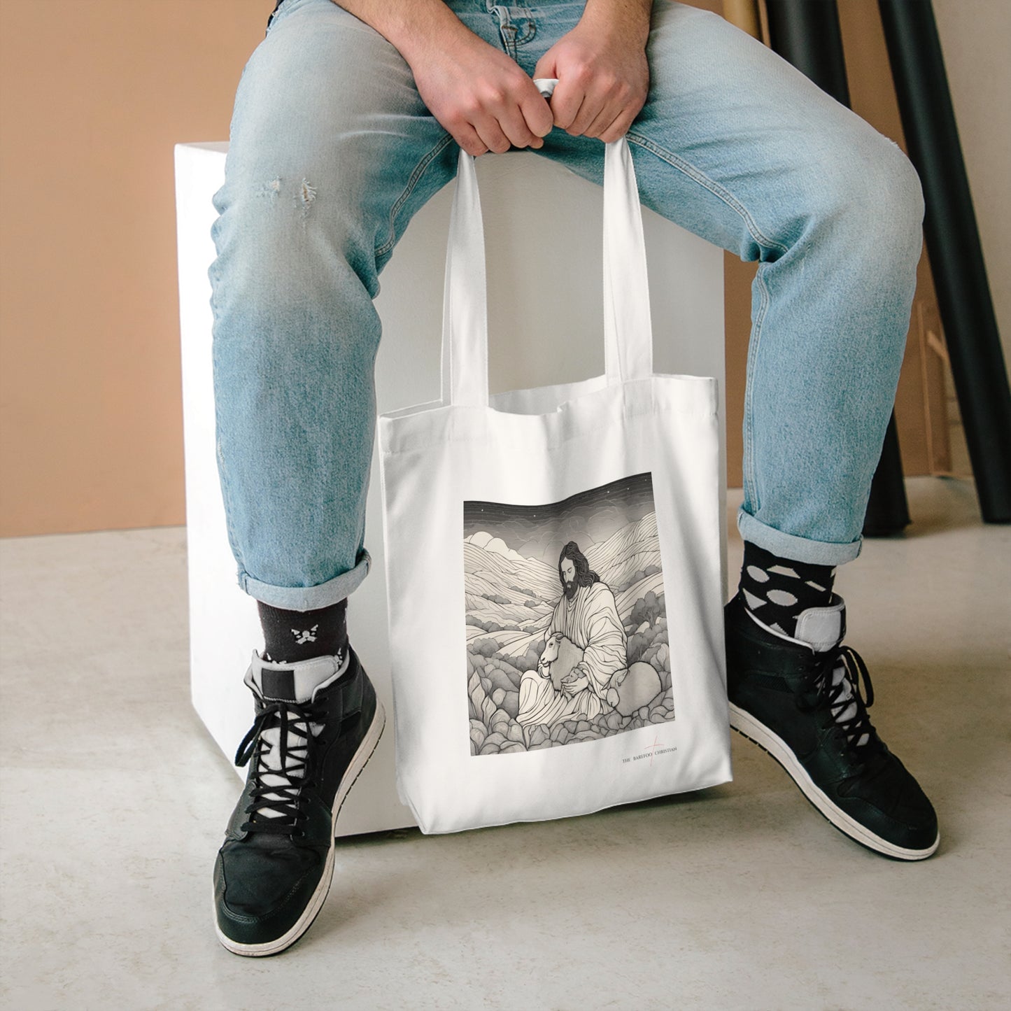 Jesus and The Lost Sheep - Cotton Tote Bag